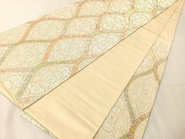 平和屋着物●六通柄袋帯 唐織 網目花文 金糸 正絹 逸品 CABJ7515vp
