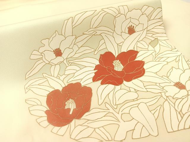平和屋着物●塩瀬 九寸名古屋帯 草花丸文 金彩 正絹 逸品 CABJ7519vp