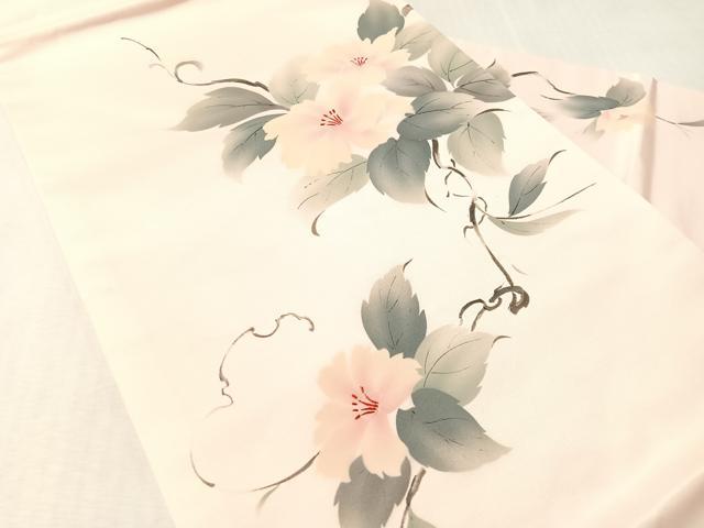 平和屋着物●九寸名古屋帯 手描き 刺繍 草花文 正絹 逸品 CABJ7520vp