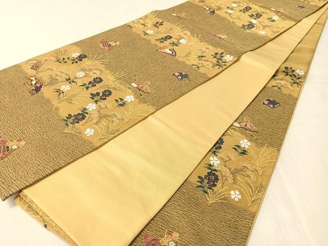 平和屋着物●六通柄袋帯 唐織 紹巴 文箱花文 金糸 正絹 逸品 CABJ7525vp