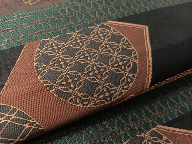 平和屋着物●六通柄袋帯 横段吉祥花文 黒地 正絹 逸品 CABJ7526vp
