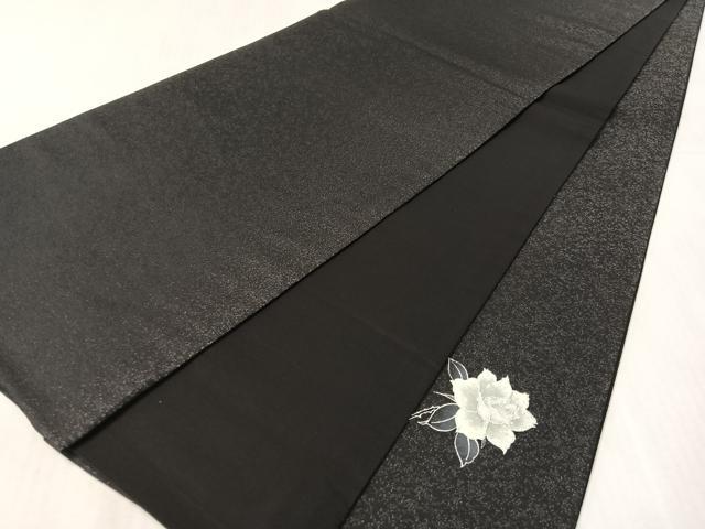 平和屋着物●太鼓柄袋帯 バラ 黒地 銀通し地 正絹 逸品 CABJ7535vp
