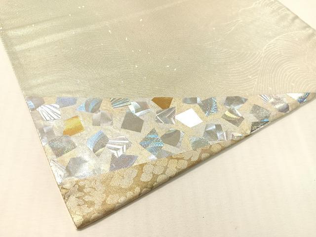 平和屋着物●金彩友禅作家 金彩の魔術師 堀省平 金煌織 太鼓柄袋帯 箔散らし 正絹 逸品 CABJ7536vp