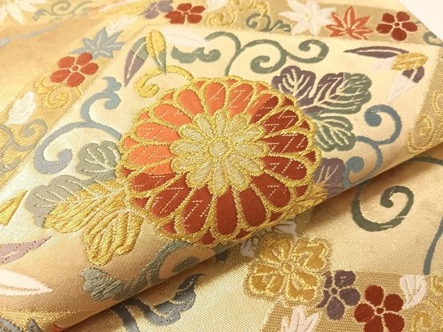平和屋着物●六通柄袋帯 唐織 菱能衣文 金糸 正絹 逸品 CABJ7537vp