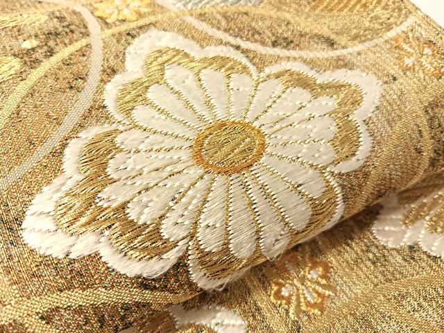 平和屋着物●六通柄袋帯 立波花丸繋ぎ 金銀糸 正絹 逸品 CABJ7549vp