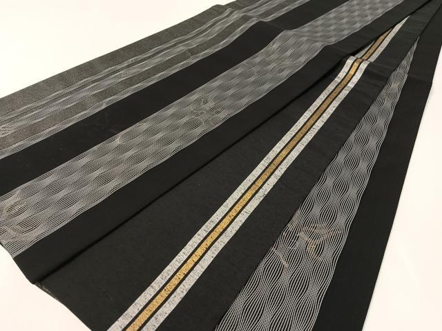 平和屋着物●両面 全通柄袋帯 隈取 黒地 銀糸 正絹 逸品 未使用 CABJ7551vp