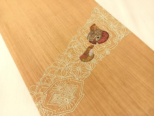 平和屋着物●中国三大刺繍 相良刺繍 総刺繍 刺し子 太鼓柄袋帯 抽象文様正絹 逸品 CABJ7559vp