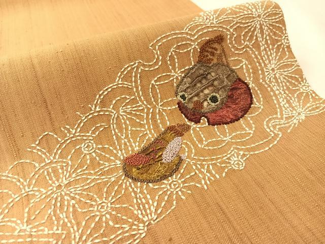 平和屋着物●中国三大刺繍 相良刺繍 総刺繍 刺し子 太鼓柄袋帯 抽象文様正絹 逸品 CABJ7559vp