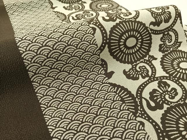 平和屋着物●九寸名古屋帯 作家物 伊勢型染 菊唐草間道 鬼しぼ縮緬 正絹 逸品 CABJ7567vp