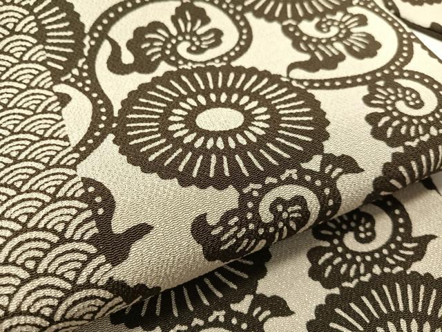 平和屋着物●九寸名古屋帯 作家物 伊勢型染 菊唐草間道 鬼しぼ縮緬 正絹 逸品 CABJ7567vp