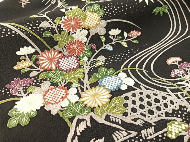 平和屋着物●全通柄 九寸名古屋帯 流水花文 正絹 逸品 CABJ7573vp