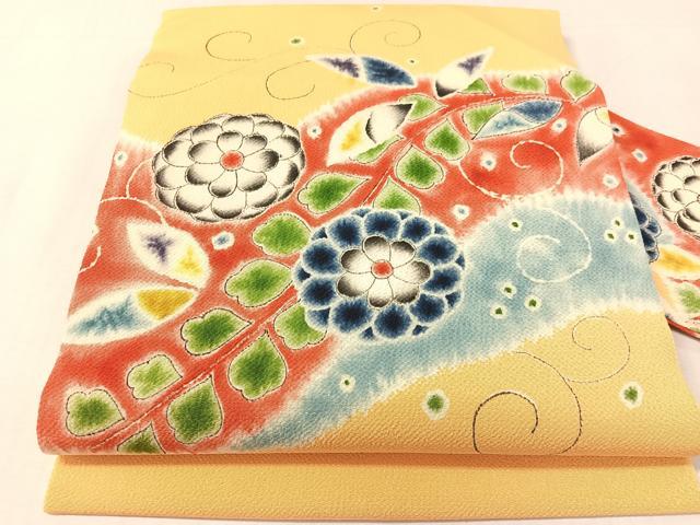 平和屋着物●九寸名古屋帯 作家物 草花文 鬼しぼ縮緬 正絹 逸品 CABJ7574vp
