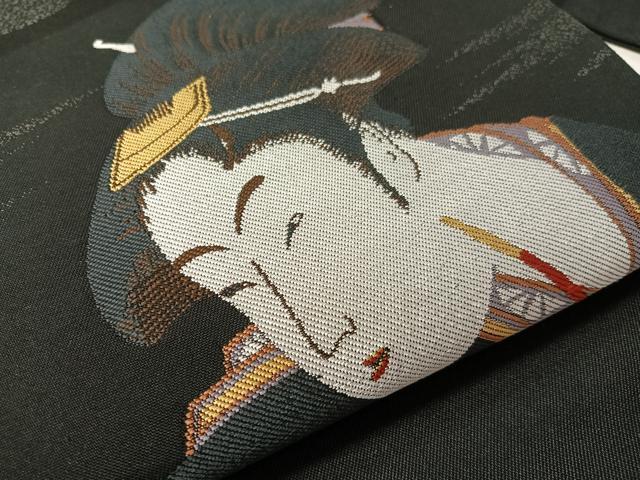 平和屋着物●九寸名古屋帯 喜多川歌麿 美人画 黒地 正絹 逸品 CABJ7582vp