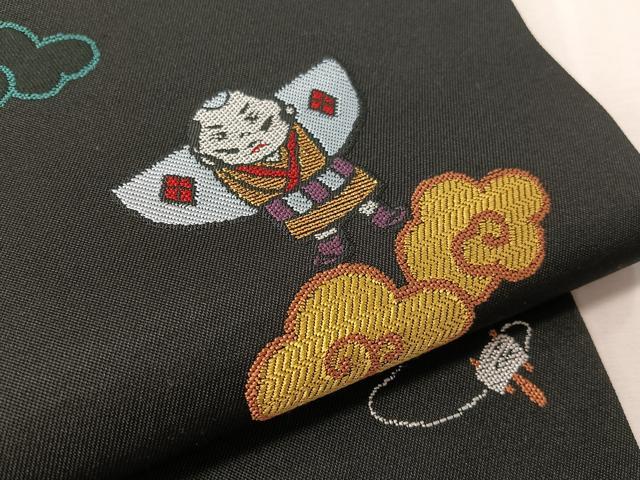 平和屋着物●九寸名古屋帯 凧 隈取 黒地 金糸 正絹 逸品 CABJ7583vp