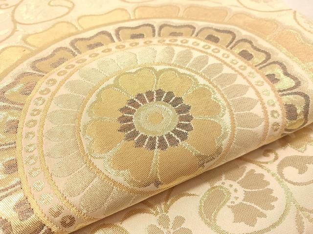 平和屋着物●六通柄 本袋帯 花唐草丸文 金糸 正絹 逸品 CABJ7596vp