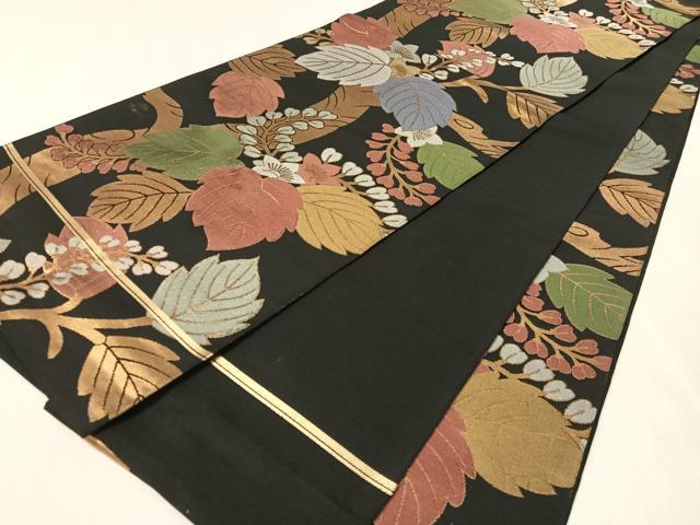 平和屋着物●全通柄 本袋帯 桐花文 黒地 金糸 正絹 逸品 CABJ7600vp