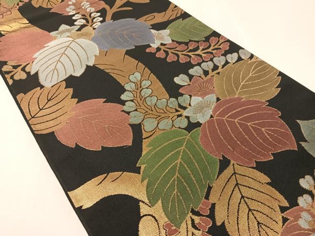 平和屋着物●全通柄 本袋帯 桐花文 黒地 金糸 正絹 逸品 CABJ7600vp