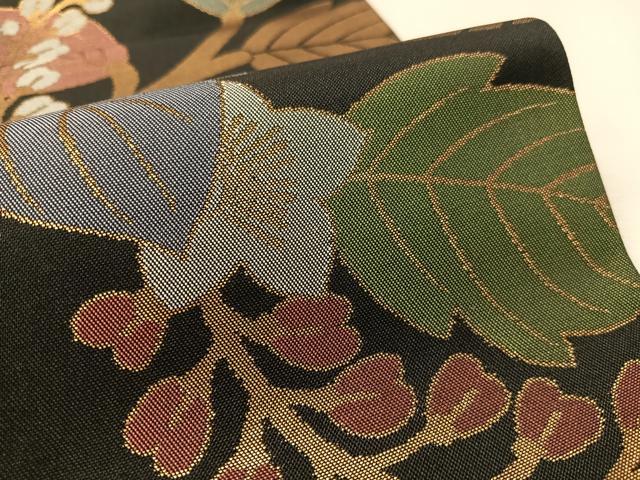 平和屋着物●全通柄 本袋帯 桐花文 黒地 金糸 正絹 逸品 CABJ7600vp