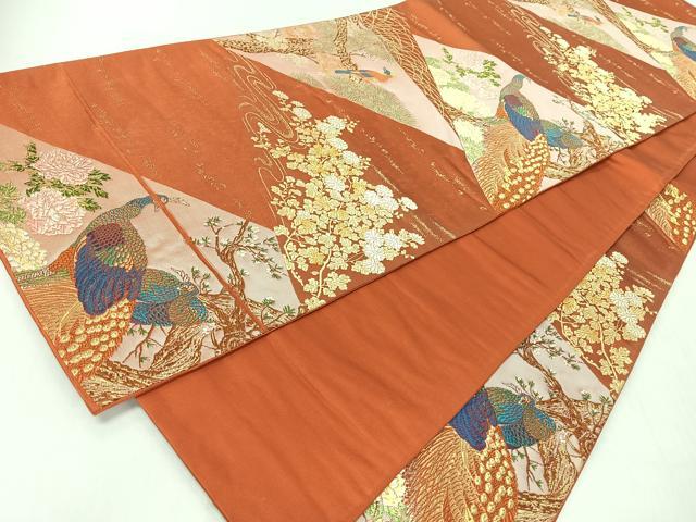 平和屋着物◎六通柄袋帯 唐織 花鳥文 金糸 正絹 逸品 CABJ7607nb