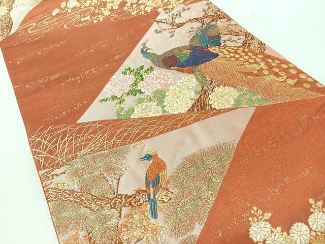 平和屋着物◎六通柄袋帯 唐織 花鳥文 金糸 正絹 逸品 CABJ7607nb