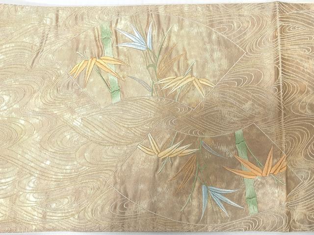 平和屋着物◎太鼓柄袋帯 刺繍 流水地紙草花文 正絹 逸品 CABJ7624nb