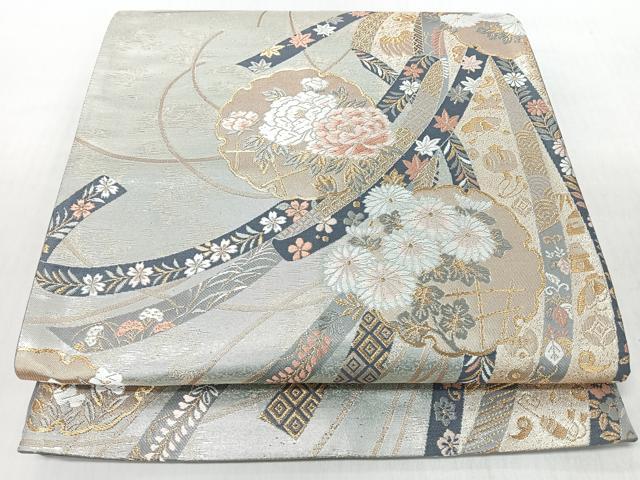 平和屋着物◎六通柄袋帯 唐織 熨斗に雪輪文 金銀糸 正絹 逸品 CABJ7628nb