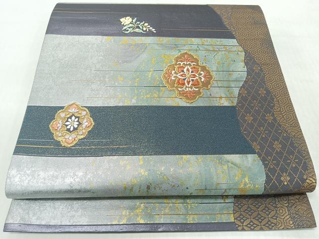 平和屋着物◎六通柄袋帯 唐織 更紗花文 金糸 正絹 逸品 未使用 CABJ7629nb