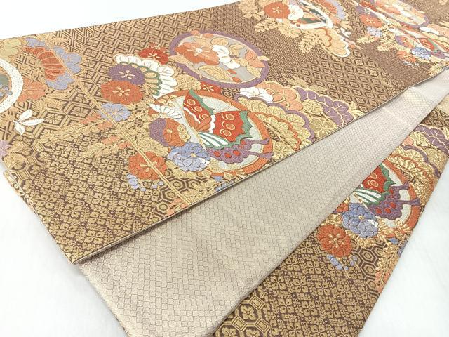 平和屋着物◎佐賀錦 六通柄袋帯 唐織 敦煌箔 花蝶丸文 金糸 正絹 逸品 CABJ7630nb