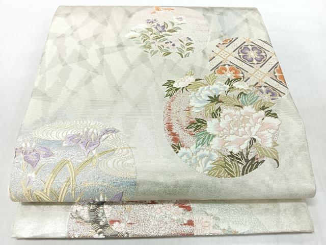 平和屋着物◎六通柄袋帯 唐織 琳派百花 白金箔 正絹 逸品 未使用 CABJ7645nb
