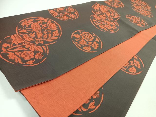 平和屋着物◎全通柄袋帯 花鳥丸文 正絹 逸品 CABJ7649nb