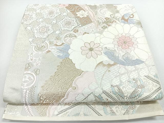 平和屋着物◎六通柄袋帯 唐織 草花文 金銀糸 正絹 逸品 CABJ7654nb