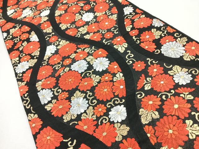 平和屋着物◎六通柄袋帯 唐織 立涌菊文 黒地 金銀糸 正絹 逸品 CABJ7656nb