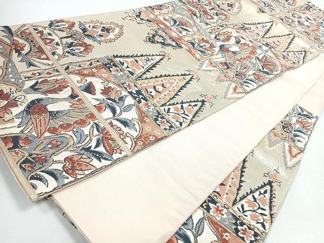 平和屋着物◎六通柄袋帯 更紗花鳥文 金糸 正絹 逸品 CABJ7657nb
