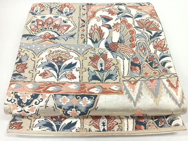 平和屋着物◎六通柄袋帯 更紗花鳥文 金糸 正絹 逸品 CABJ7657nb