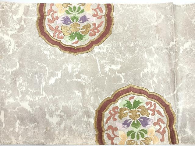 平和屋着物◎太鼓柄袋帯 総刺繍 更紗花文 金糸 正絹 逸品 CABJ7660nb