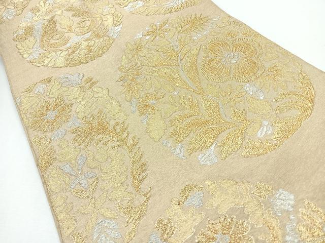 平和屋着物◎六通柄袋帯 草花文 金銀糸 正絹 逸品 CABJ7668nb
