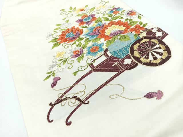 平和屋着物◎九寸名古屋帯 唐織 花車文 金銀糸 正絹 逸品 CABJ7673nb