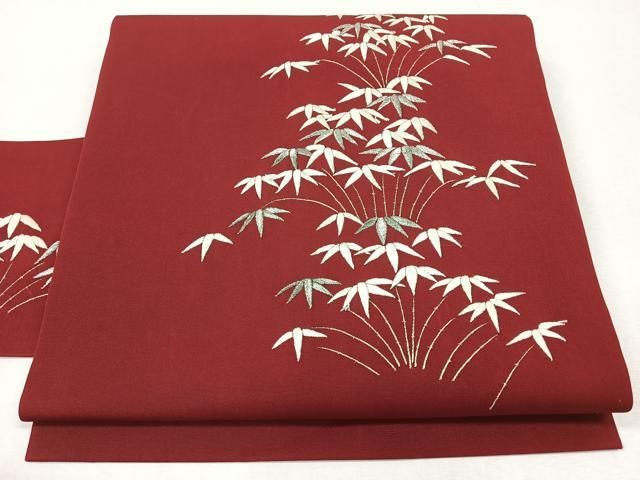 平和屋着物◎九寸名古屋帯 総刺繍 笹竹文 銀糸 正絹 逸品 CABJ7676nb
