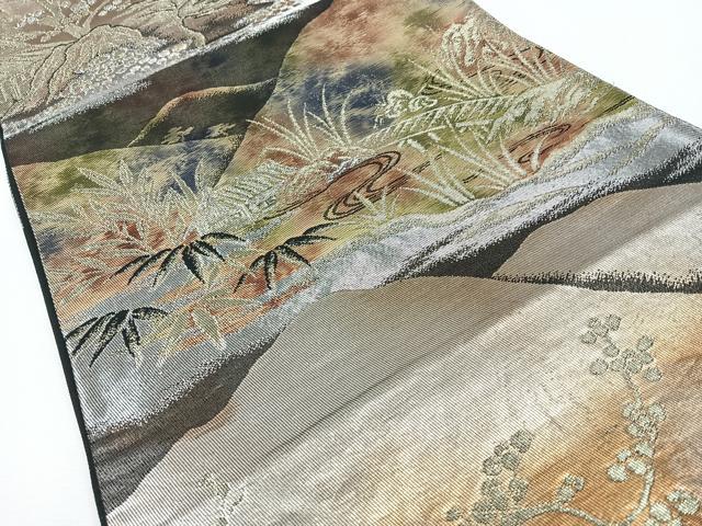 平和屋着物◎六通柄袋帯 遠山風景文 金銀糸 正絹 逸品 CABJ7680nb