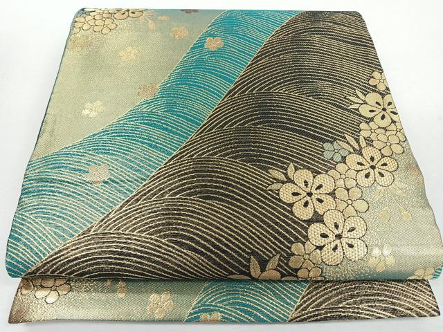平和屋着物◎全通柄袋帯 鎌倉 流水草花文 金糸 正絹 逸品 未使用 CABJ7693nb