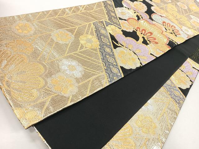 平和屋着物◎六通柄袋帯 梅 松 黒地 金銀糸 正絹 逸品 未使用 CABJ7698nb