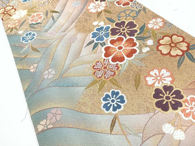 平和屋着物◎両面 六通柄袋帯 唐織 青海枝垂桜 金糸 正絹 逸品 CABJ7715nb