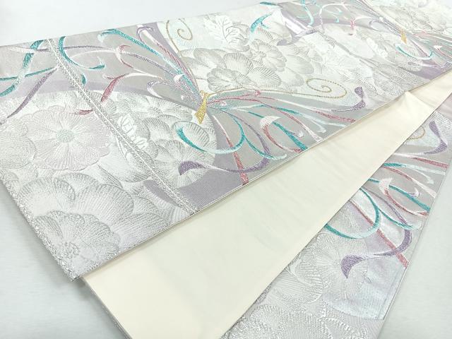 平和屋着物◎六通柄袋帯 唐織 来夢来人 花蝶文 金銀糸 正絹 逸品 未使用 CABJ7718nb