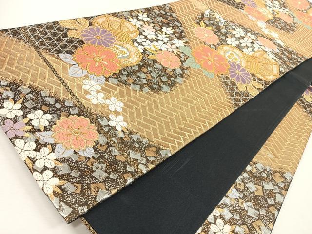 平和屋着物◎六通柄袋帯 唐織 鼓舞花文 金銀糸 正絹 逸品 CABJ7720nb