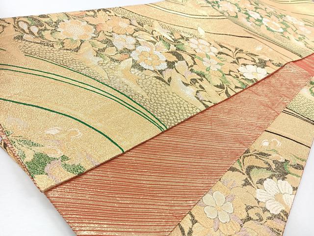 平和屋着物◎佐賀錦 六通柄袋帯 花鳥文 金銀糸 正絹 逸品 CABJ7723nb