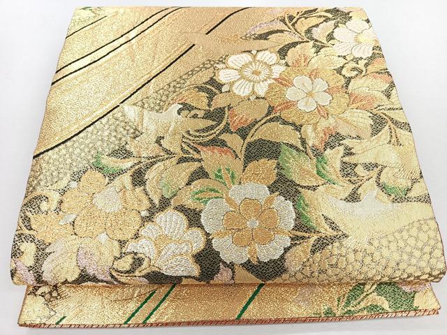 平和屋着物◎佐賀錦 六通柄袋帯 花鳥文 金銀糸 正絹 逸品 CABJ7723nb