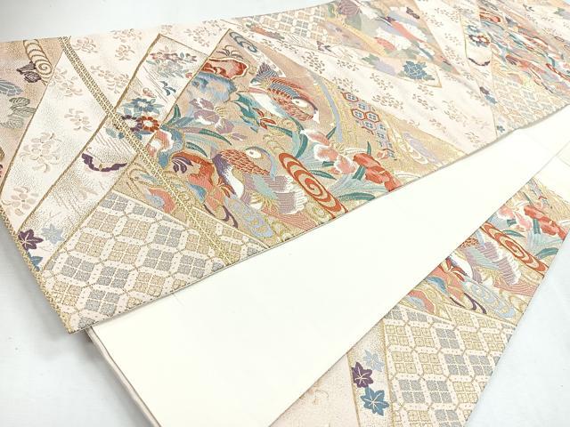 平和屋着物◎六通柄袋帯 唐織 能衣鴛鴦文 金糸 正絹 逸品 CABJ7728nb