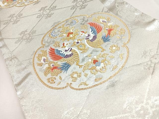 平和屋着物◎六通柄袋帯 唐織 向かい鳥更紗花文 金銀糸 正絹 逸品 CABJ7737nb
