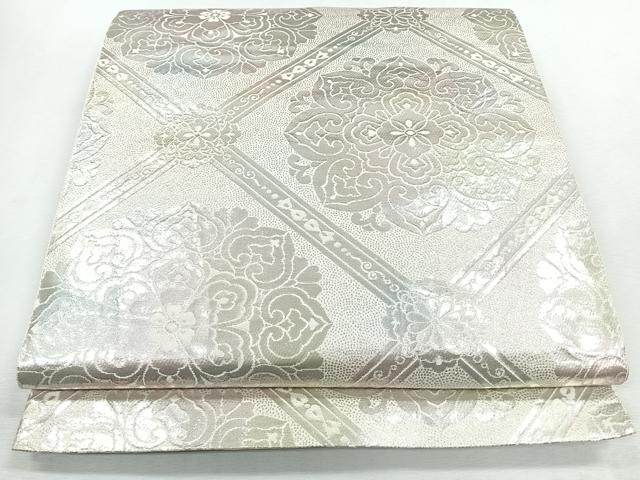 平和屋着物◎六通柄袋帯 菱華文 銀糸 やまと誂製 正絹 逸品 CABJ7739nb