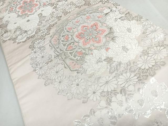 平和屋着物◎六通柄袋帯 唐織 更紗花文 銀糸 正絹 逸品 CABJ7741nb